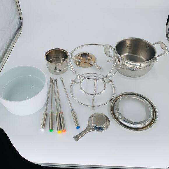 Tupperware Chef Series Fondue Pot Rare Gel Fuel Food Warmer Skewers Chocolate - Picture 8 of 10